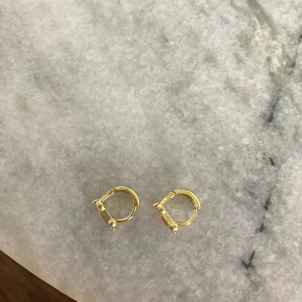 Sterling Silver Simulated Diamond Drop Bar Miniature Gold Earrings - Picture 6 of 8
